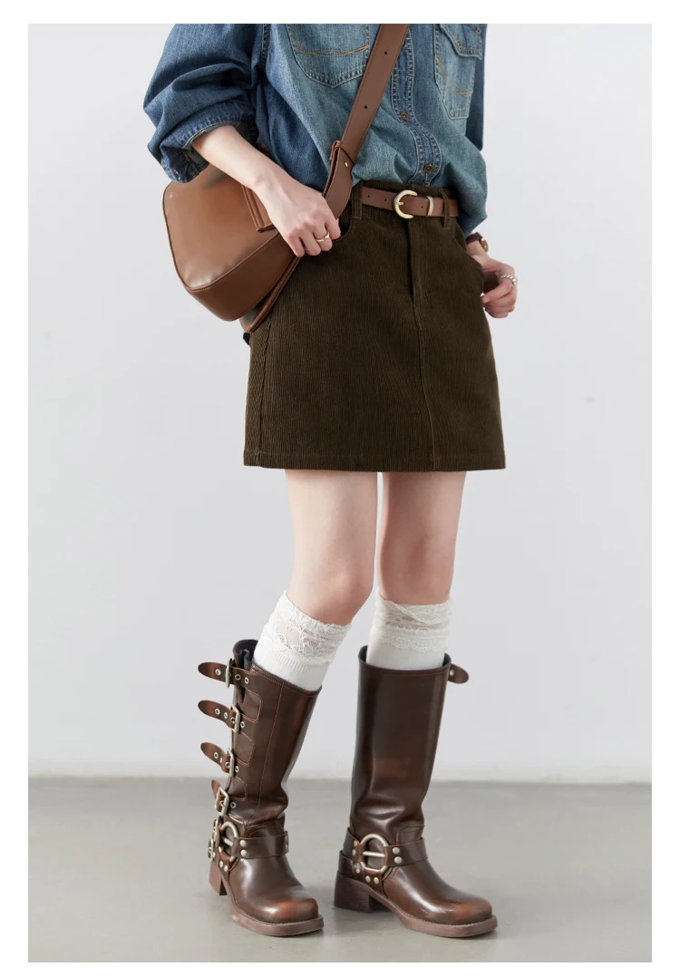 CHIC VEN Women Skirts Casual A Line New Retro High Waisted Corduroy Half Skirt Pit Stripe Office Ladies Skirt Spring Autumn 2025