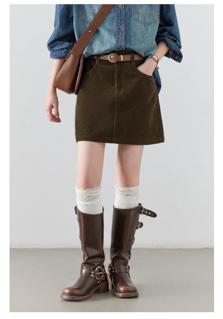 CHIC VEN Women Skirts Casual A Line New Retro High Waisted Corduroy Half Skirt Pit Stripe Office Ladies Skirt Spring Autumn 2025