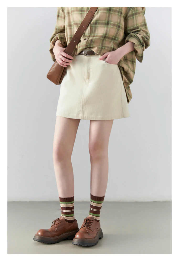 CHIC VEN Women Skirts Casual A Line New Retro High Waisted Corduroy Half Skirt Pit Stripe Office Ladies Skirt Spring Autumn 2025