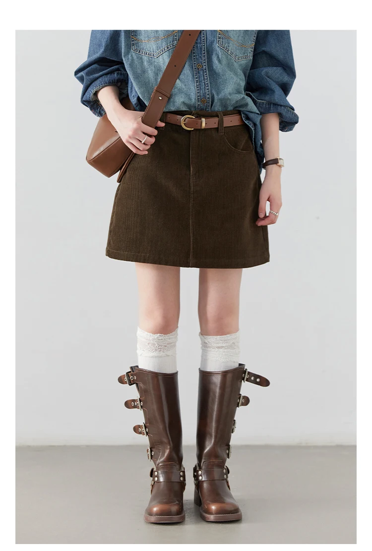 CHIC VEN Women Skirts Casual A Line New Retro High Waisted Corduroy Half Skirt Pit Stripe Office Ladies Skirt Spring Autumn 2025