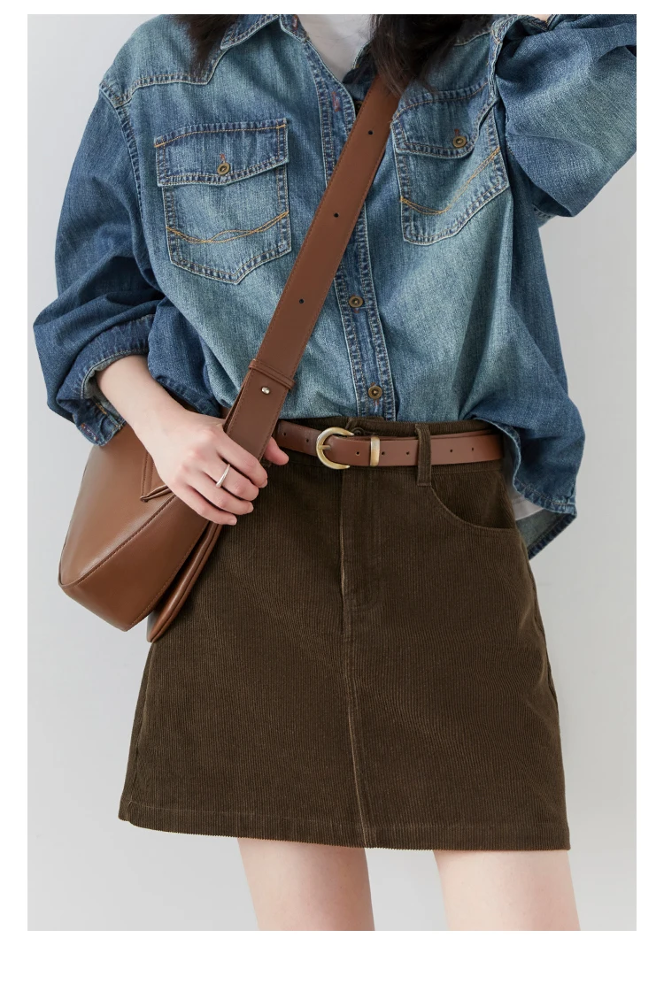 CHIC VEN Women Skirts Casual A Line New Retro High Waisted Corduroy Half Skirt Pit Stripe Office Ladies Skirt Spring Autumn 2025