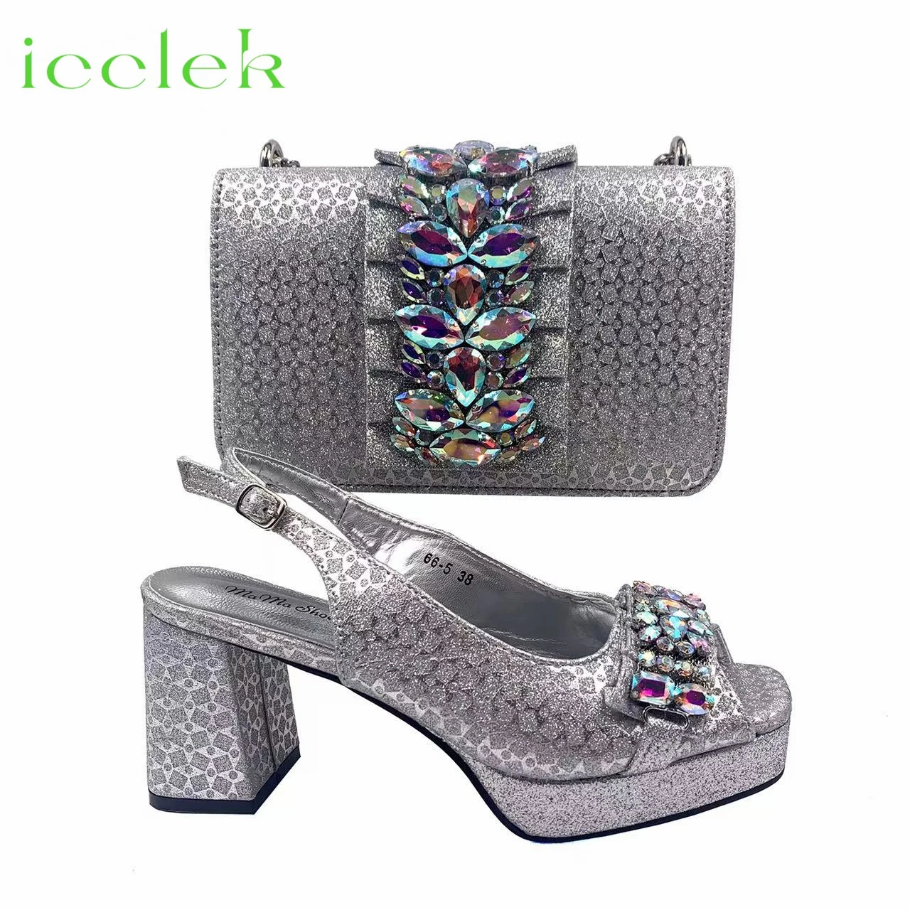 2026 Elegant Women's Peep Toe Heels and Matching Fuchsia Color Diamond Pumps Set Stylish Italian Shoes and Bags for Parties