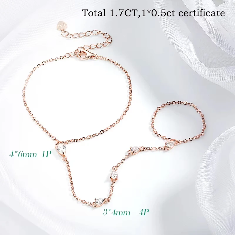 Smyoue Pear Cut Genuine Moissanite Bracelets for Women Girls Luxury Chain Lab Diamond S925 Sterling Silver Plated 18K Jewelry