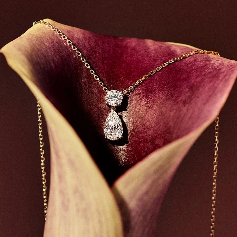 Lnkry Exquisite 2.5ct Pear Cut Moissanite Necklace For Women Clear Two-stone Pendant Necklaces 14k Gold Filled Neck Jewelry