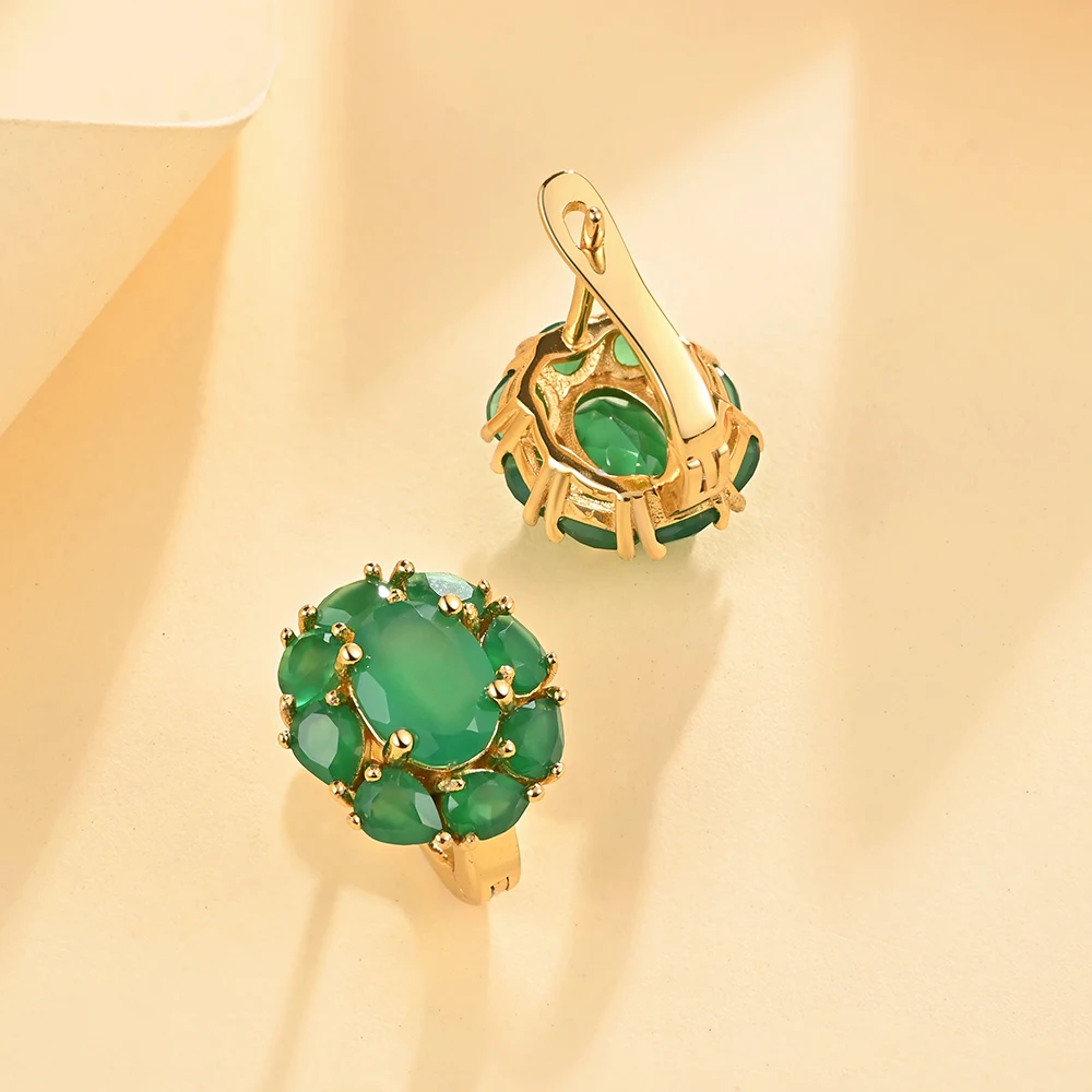 Summer natural green agate earrings for women and girl Elegant and noble 925 sterling silver fine jewelry gifts