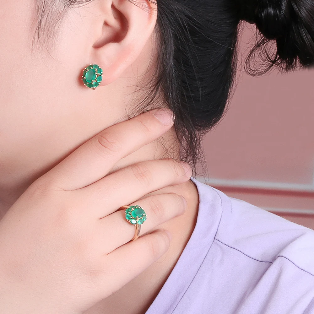 Summer natural green agate earrings for women and girl Elegant and noble 925 sterling silver fine jewelry gifts