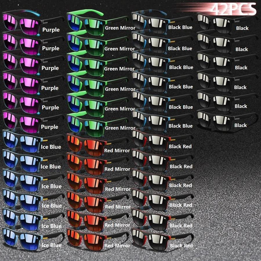 42PCS Fashion Vintage Square Sunglasses Men Women Fishing Driving Man Luxury Brand Designer Sun Glasses Retro Eyewear