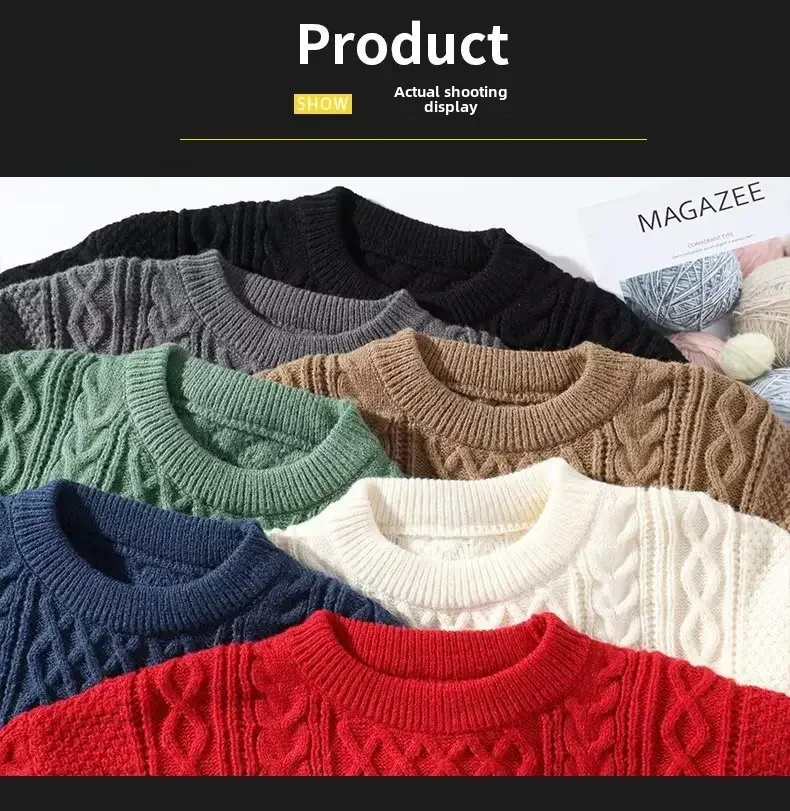Trendy Knitted Sweater For Men Casual Round Neck Pullover Male Knitted Soft Fall Winter Fashion Long Sleeve Mens Kntwear Outwear