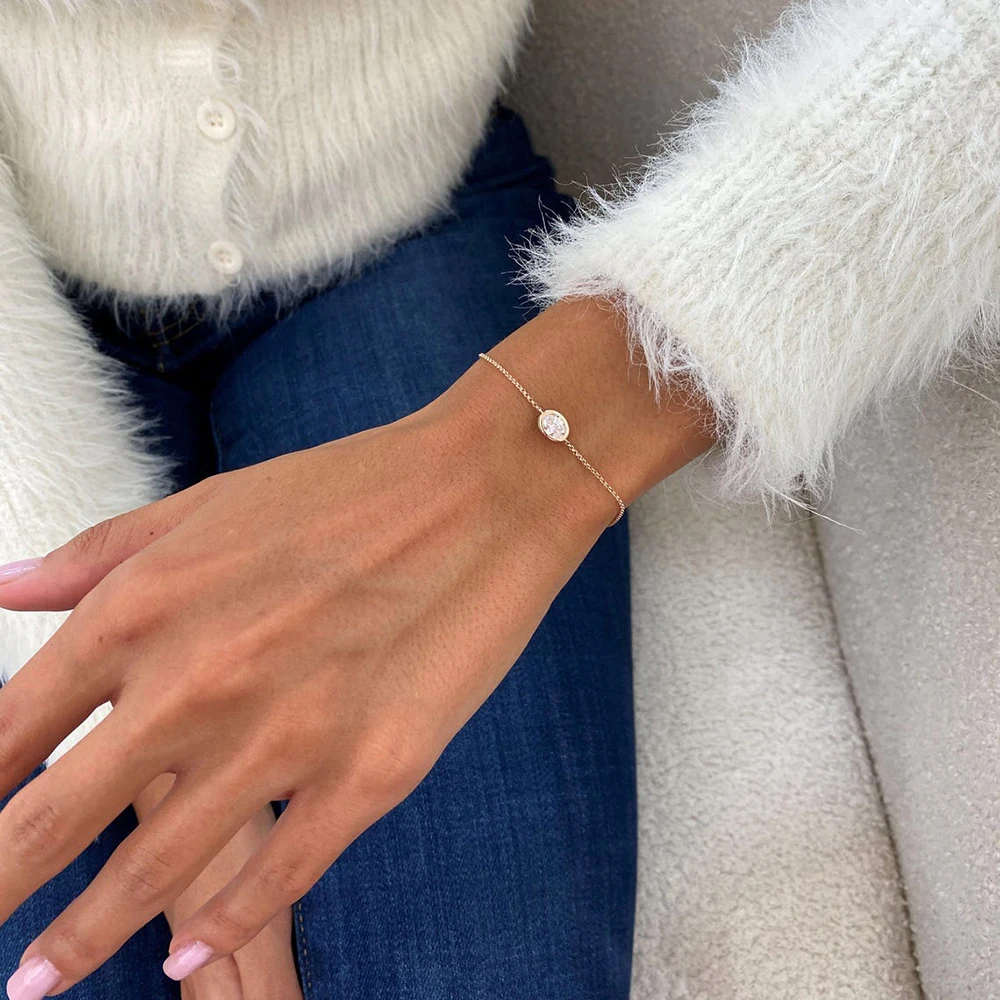 1/2carat Bezel Set Oval Cut Moissanite Bracelet for Women S925 Silver Plated 18k Gold Solitaire Diamond Wrist Chain Fine Jewelry