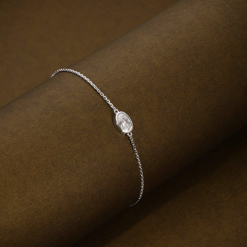 1/2carat Bezel Set Oval Cut Moissanite Bracelet for Women S925 Silver Plated 18k Gold Solitaire Diamond Wrist Chain Fine Jewelry