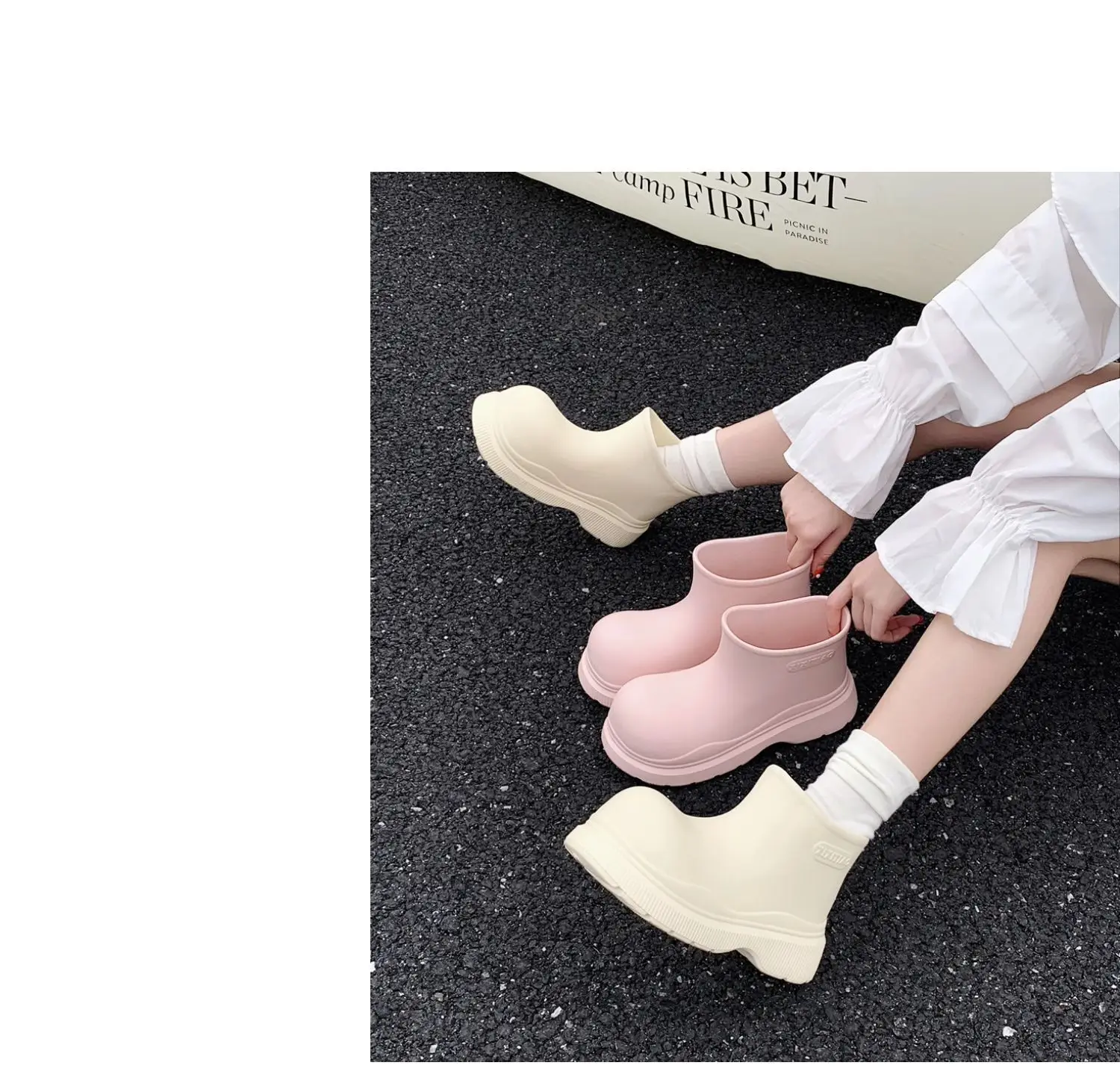 Rubber Boots For Women Waterproof Boots Short Barrel Loose Water Shoes Thick Bottom Ankle Women's Rain Boots