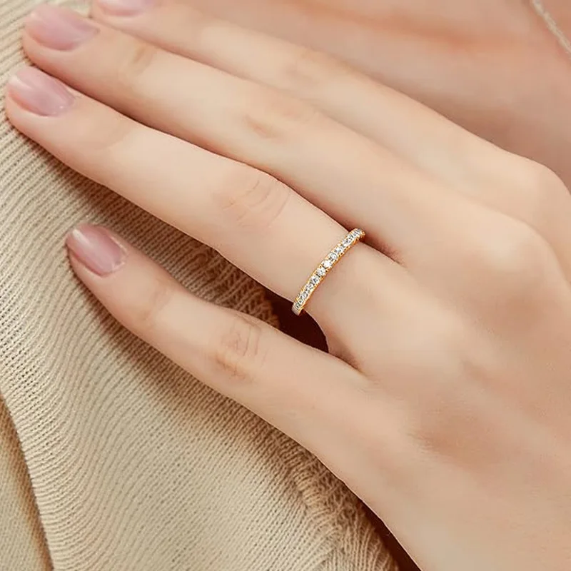 Lnngy Certified 2MM Moissanite Half Eternity Ring 14K Gold Filled Stackable Engagement Rings For Women Wedding Band Jewelry Gift