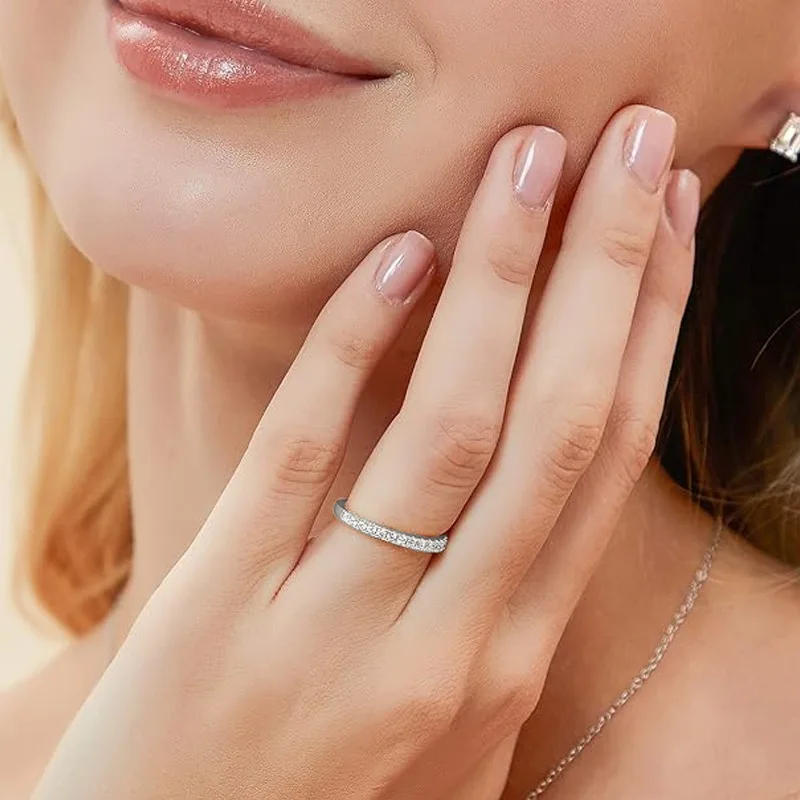 Lnngy Certified 2MM Moissanite Half Eternity Ring 14K Gold Filled Stackable Engagement Rings For Women Wedding Band Jewelry Gift