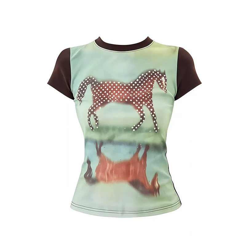 Tonngirls Y2k Japanese Print T Shirt Women Short Sleeve Aesthetic 2000s Crop Tops American Retro 90s Graphic Tops Streetwear