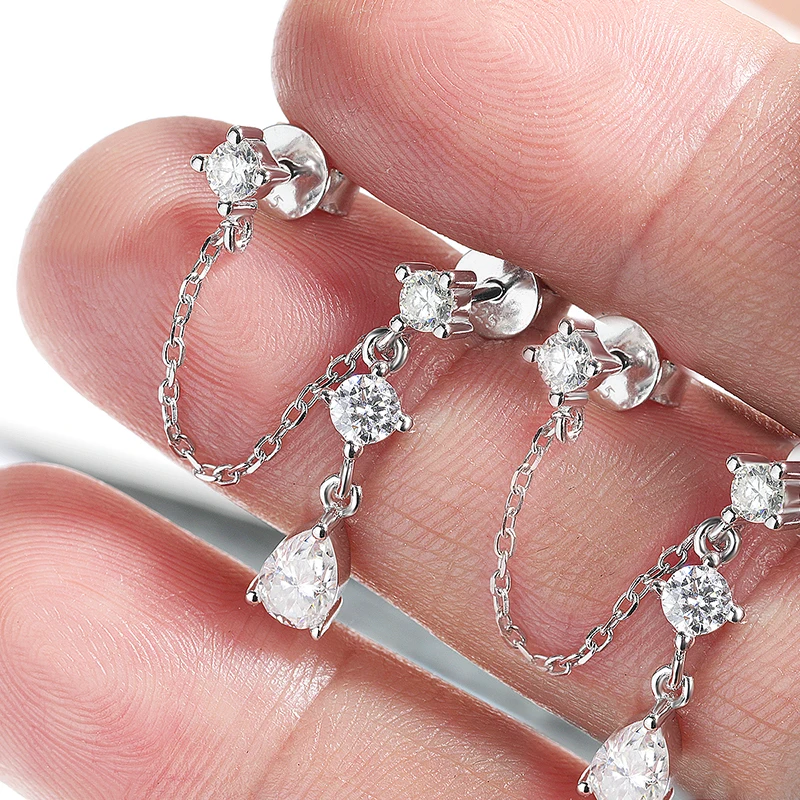 KNOBSPIN D VVS1 Moissanite Earrings for Women GRA Certified Pear Cut Pendant Tassel Earring Solid s925 Silver Dainty Ear Ring