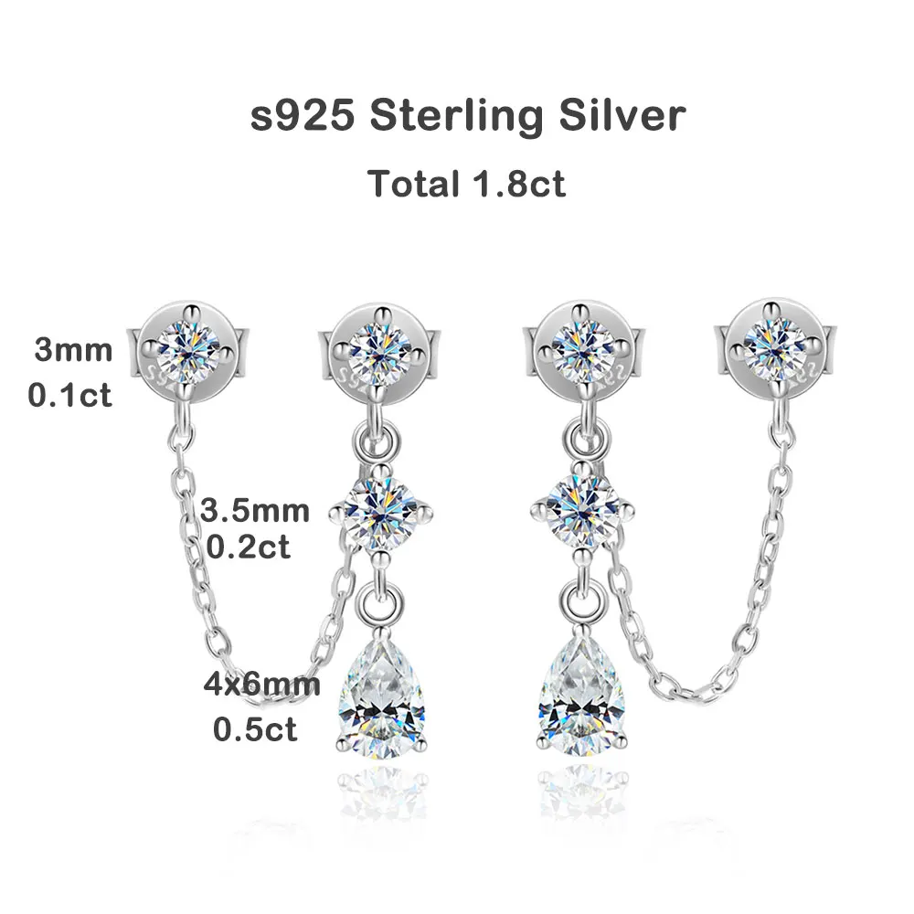 KNOBSPIN D VVS1 Moissanite Earrings for Women GRA Certified Pear Cut Pendant Tassel Earring Solid s925 Silver Dainty Ear Ring