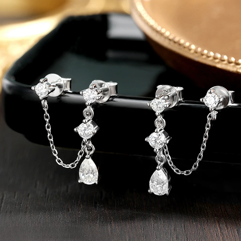 KNOBSPIN D VVS1 Moissanite Earrings for Women GRA Certified Pear Cut Pendant Tassel Earring Solid s925 Silver Dainty Ear Ring