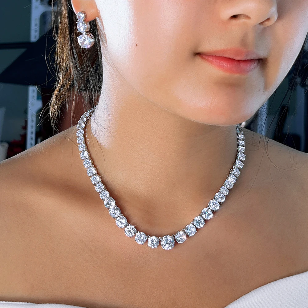 ThreeGraces Glittering Round Cubic Zirconia Tennis Necklace and Earrings Wedding Bridal Party Jewelry Set for Women T1085