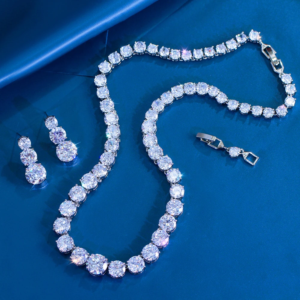 ThreeGraces Glittering Round Cubic Zirconia Tennis Necklace and Earrings Wedding Bridal Party Jewelry Set for Women T1085