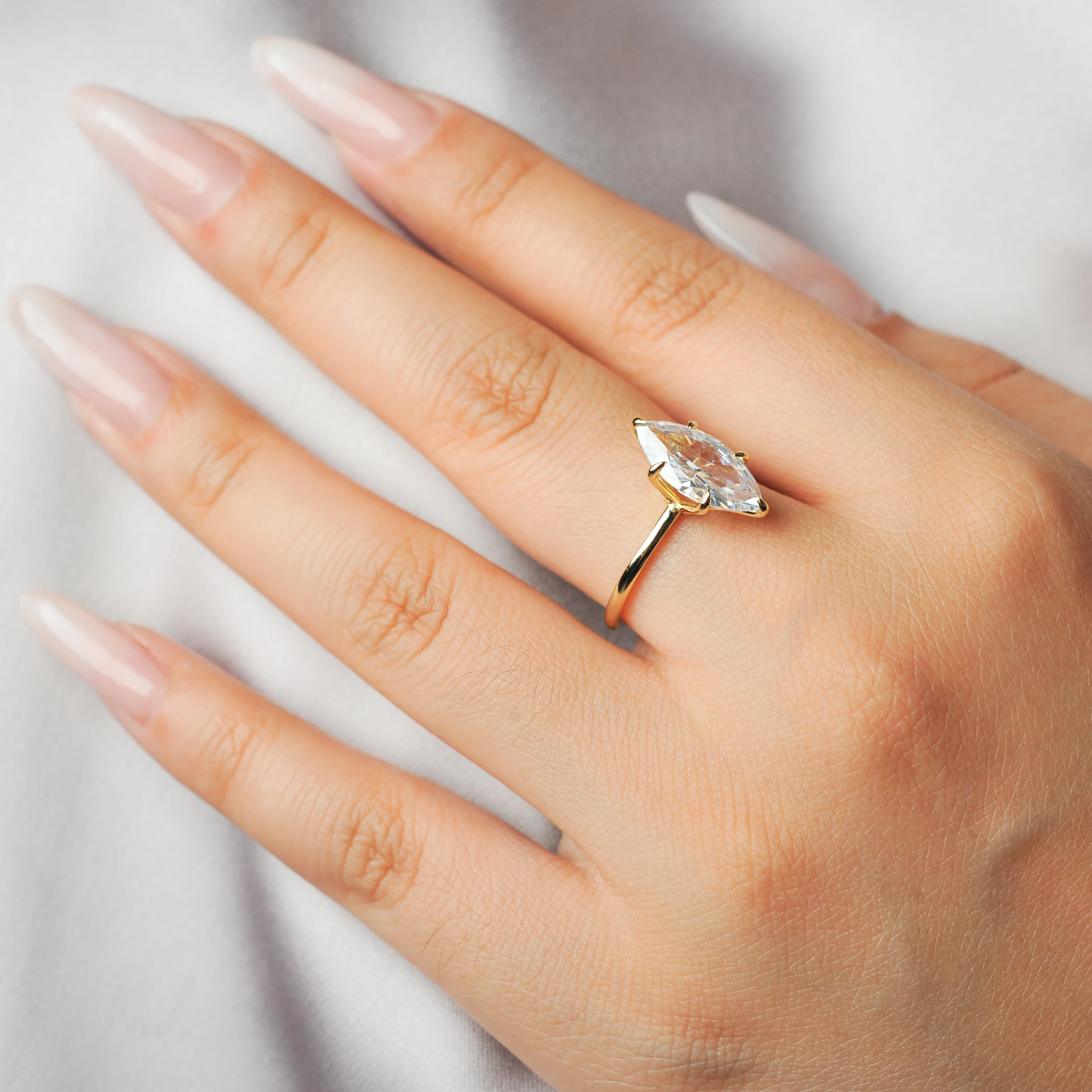 POTIY 3.5ct 5A Marquise Cut Cubic Zirconia Solitaire Engagement Ring 925 Sterling Silver Gold Plated Bridal Gift for Her