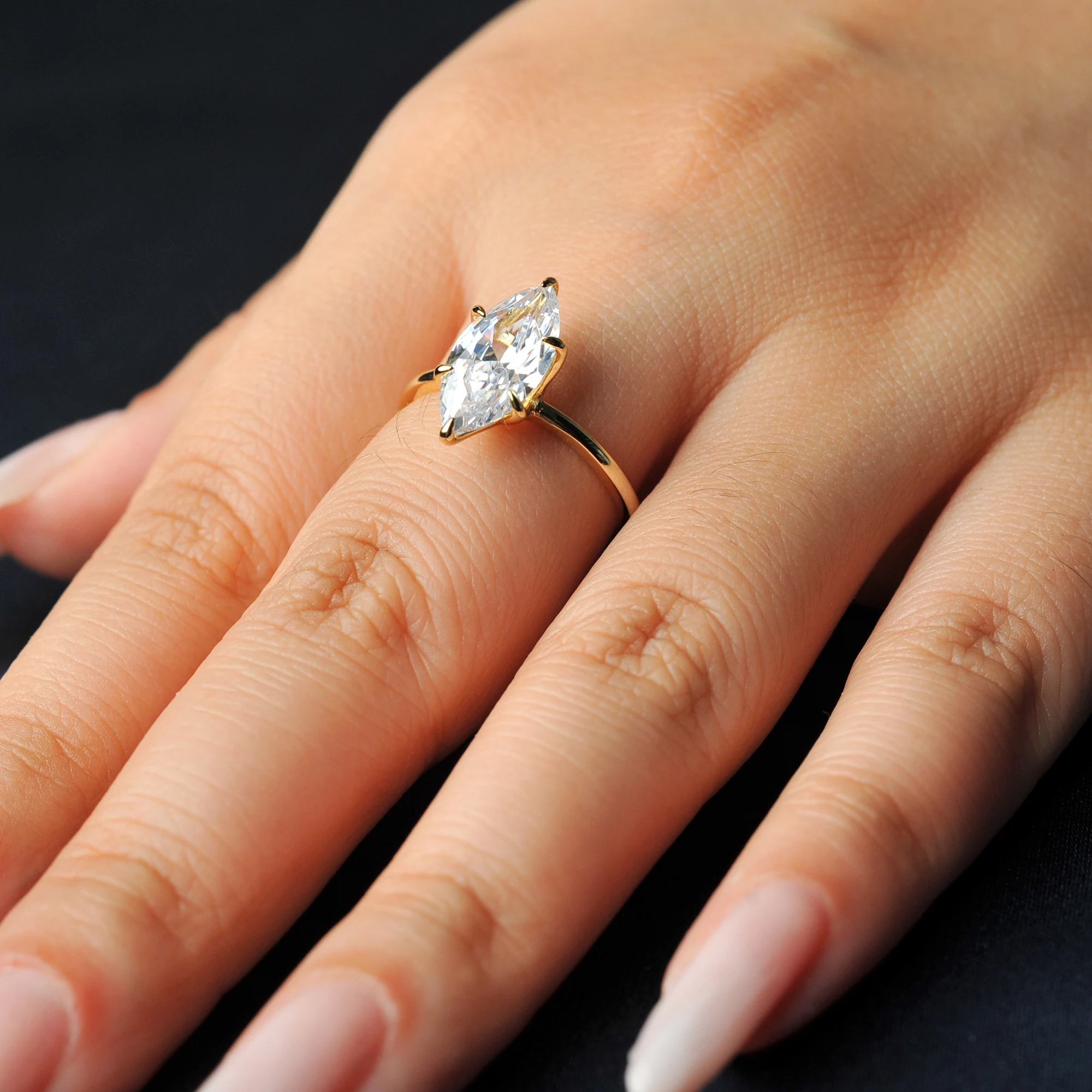 POTIY 3.5ct 5A Marquise Cut Cubic Zirconia Solitaire Engagement Ring 925 Sterling Silver Gold Plated Bridal Gift for Her