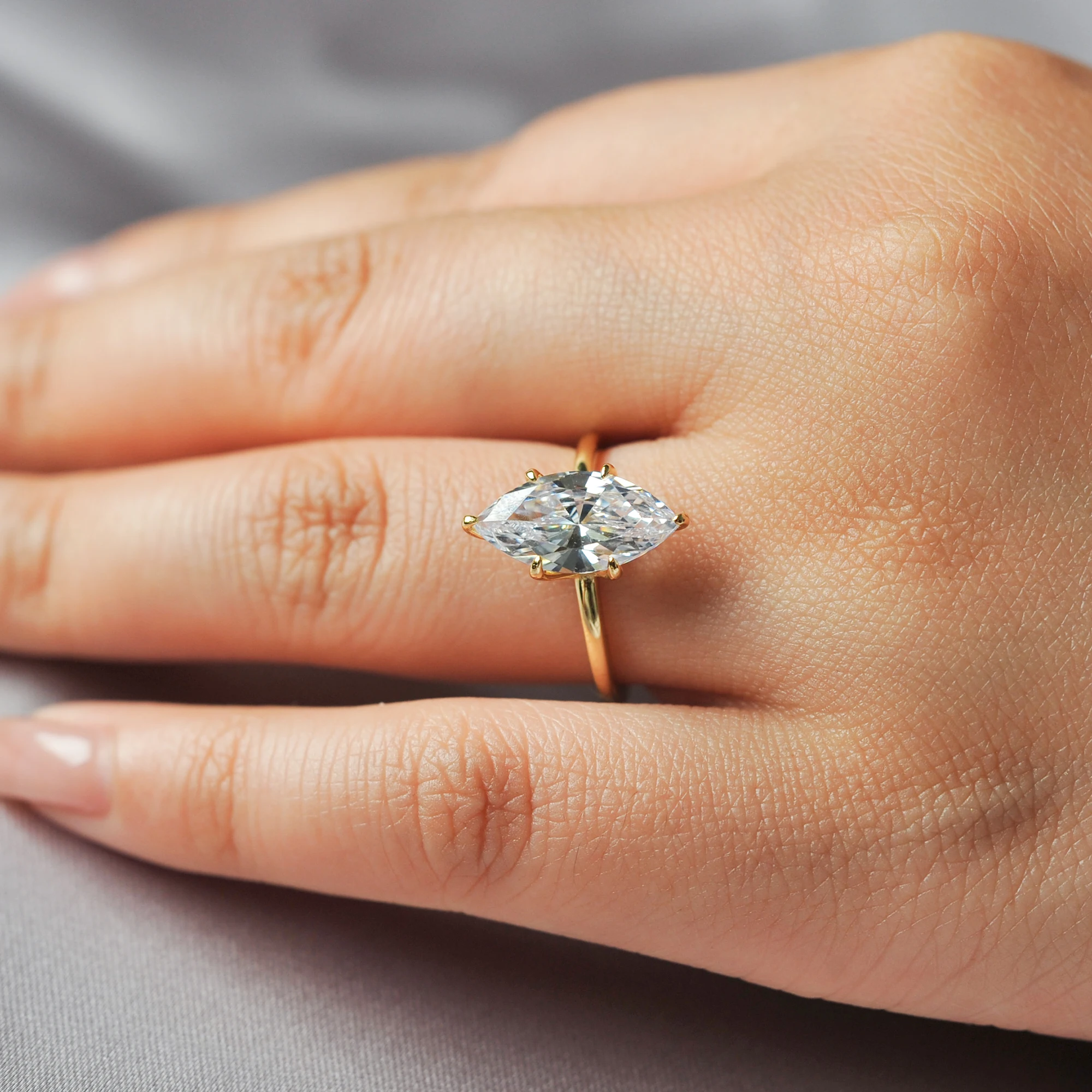 POTIY 3.5ct 5A Marquise Cut Cubic Zirconia Solitaire Engagement Ring 925 Sterling Silver Gold Plated Bridal Gift for Her