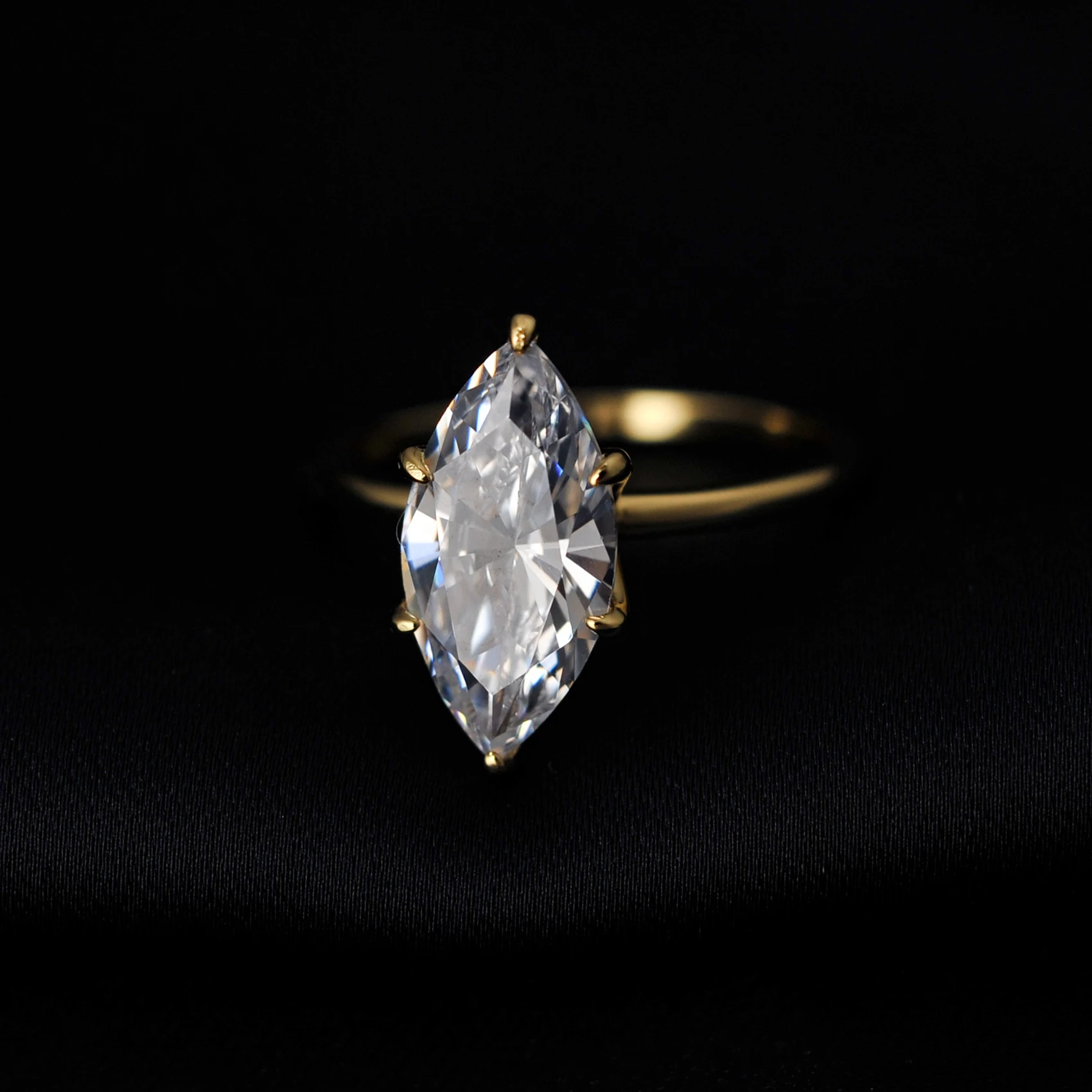 POTIY 3.5ct 5A Marquise Cut Cubic Zirconia Solitaire Engagement Ring 925 Sterling Silver Gold Plated Bridal Gift for Her