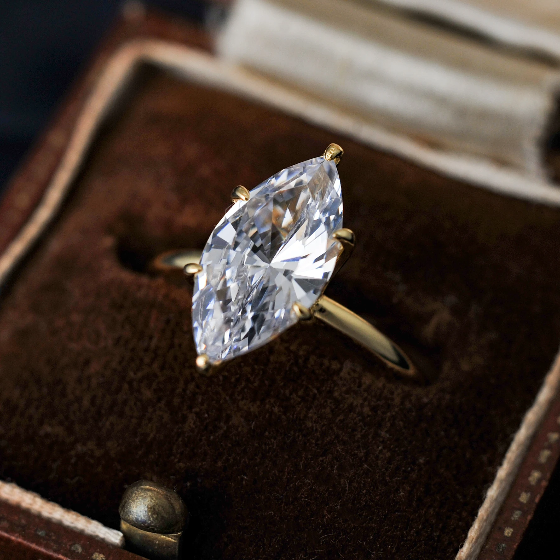 POTIY 3.5ct 5A Marquise Cut Cubic Zirconia Solitaire Engagement Ring 925 Sterling Silver Gold Plated Bridal Gift for Her