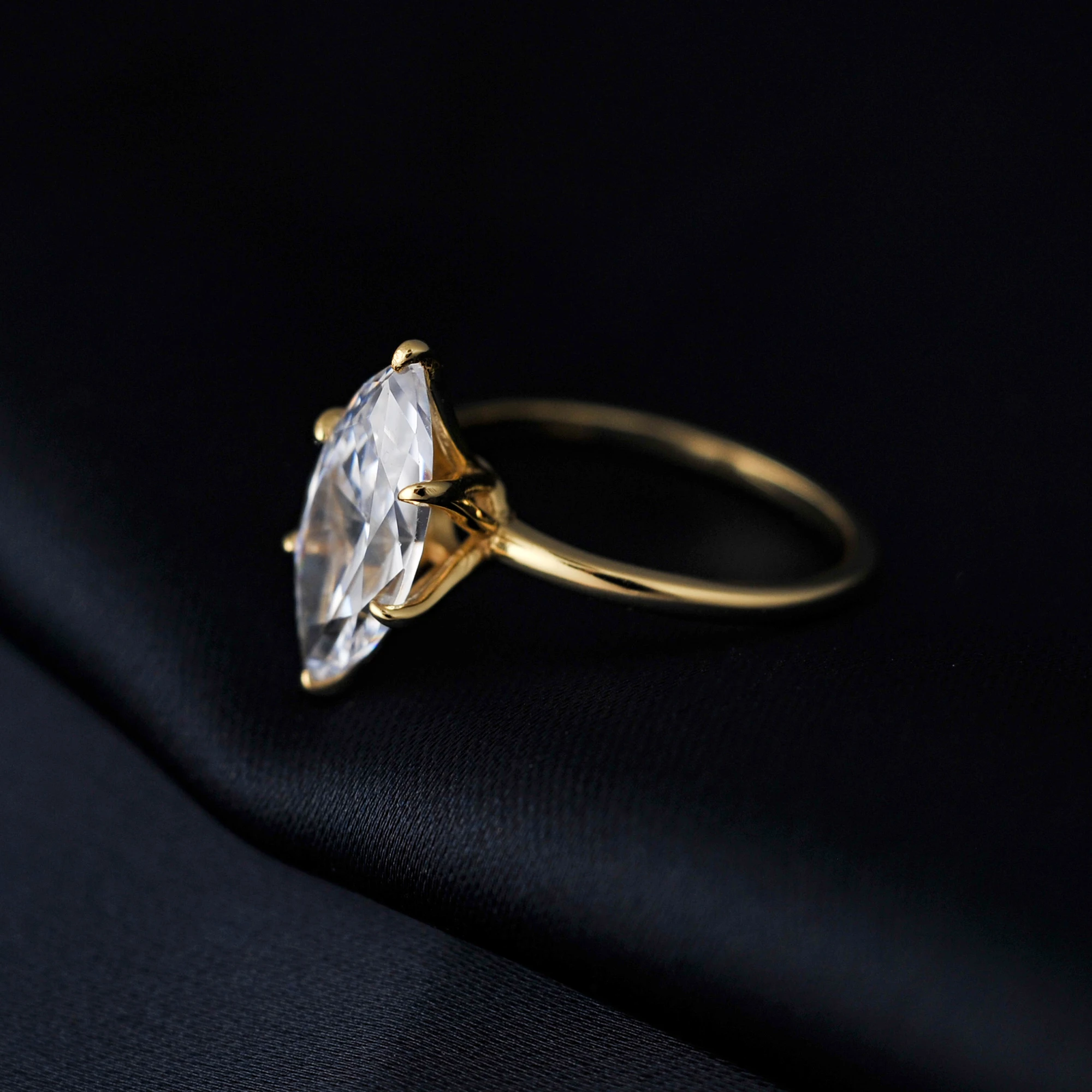 POTIY 3.5ct 5A Marquise Cut Cubic Zirconia Solitaire Engagement Ring 925 Sterling Silver Gold Plated Bridal Gift for Her