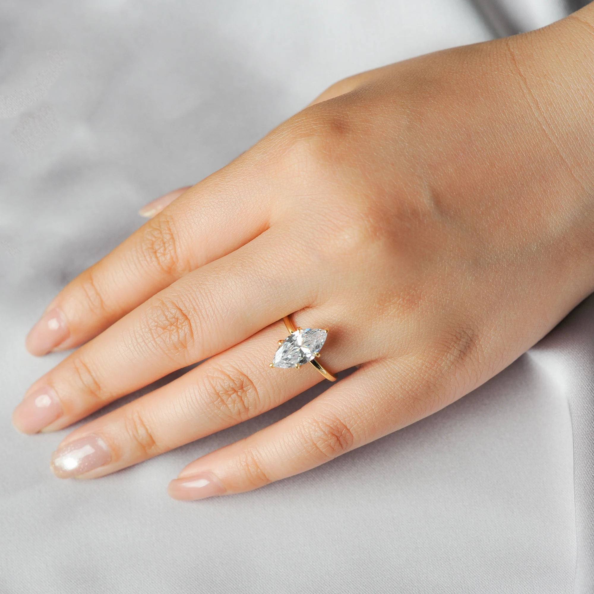 POTIY 3.5ct 5A Marquise Cut Cubic Zirconia Solitaire Engagement Ring 925 Sterling Silver Gold Plated Bridal Gift for Her