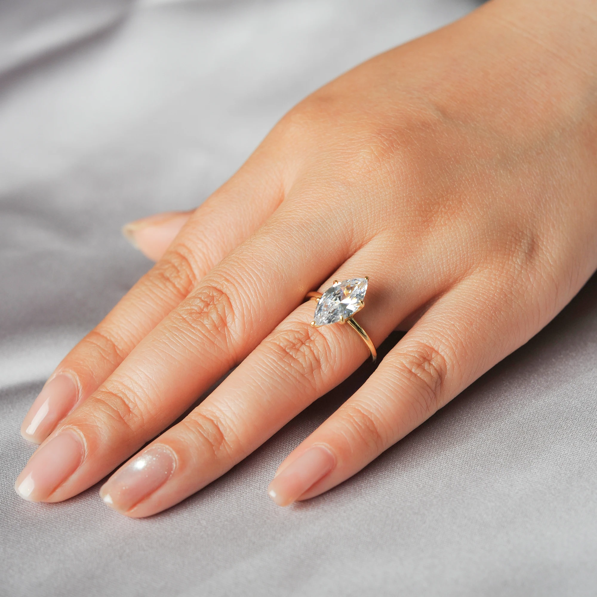 POTIY 3.5ct 5A Marquise Cut Cubic Zirconia Solitaire Engagement Ring 925 Sterling Silver Gold Plated Bridal Gift for Her