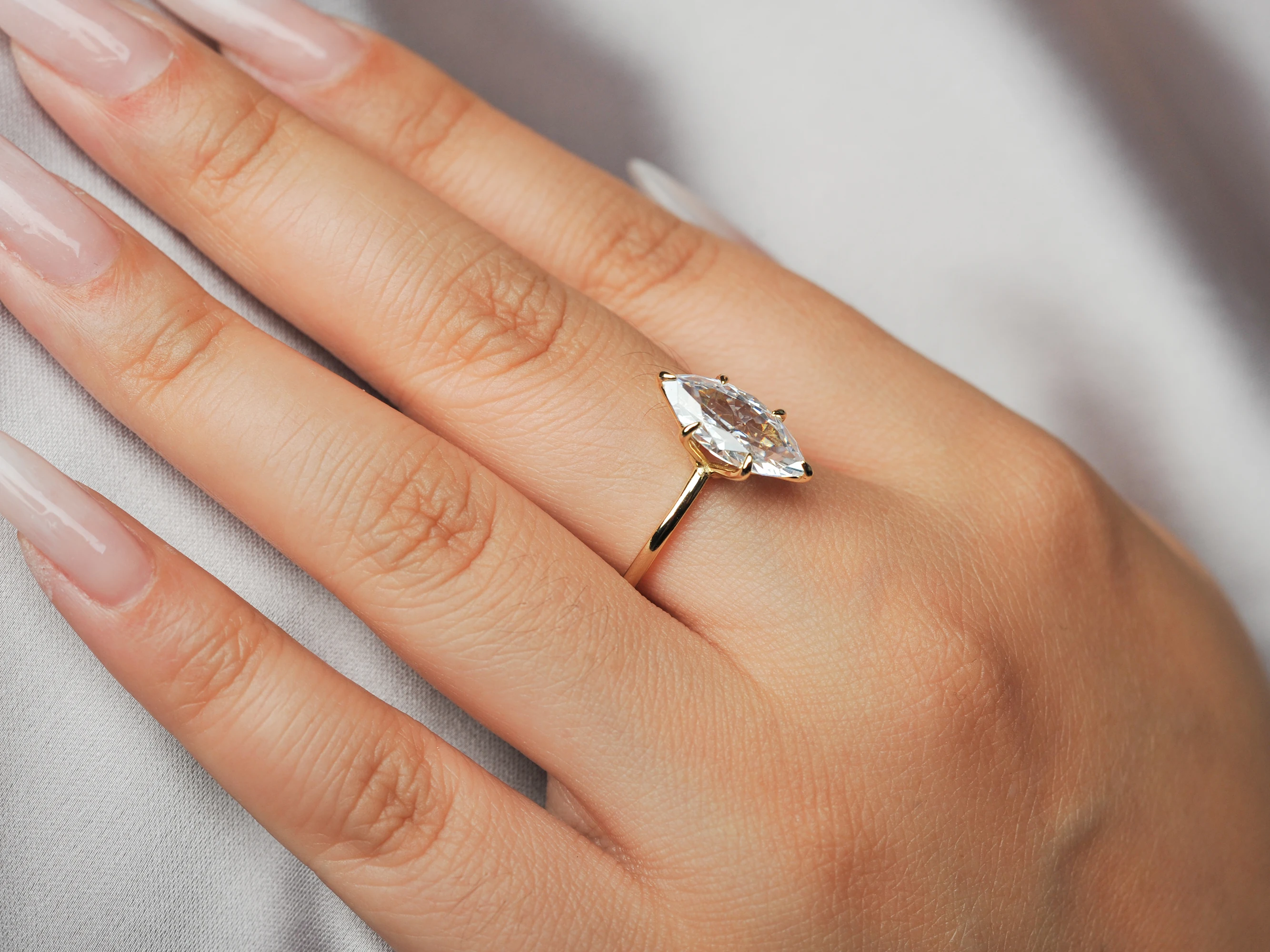 POTIY 3.5ct 5A Marquise Cut Cubic Zirconia Solitaire Engagement Ring 925 Sterling Silver Gold Plated Bridal Gift for Her