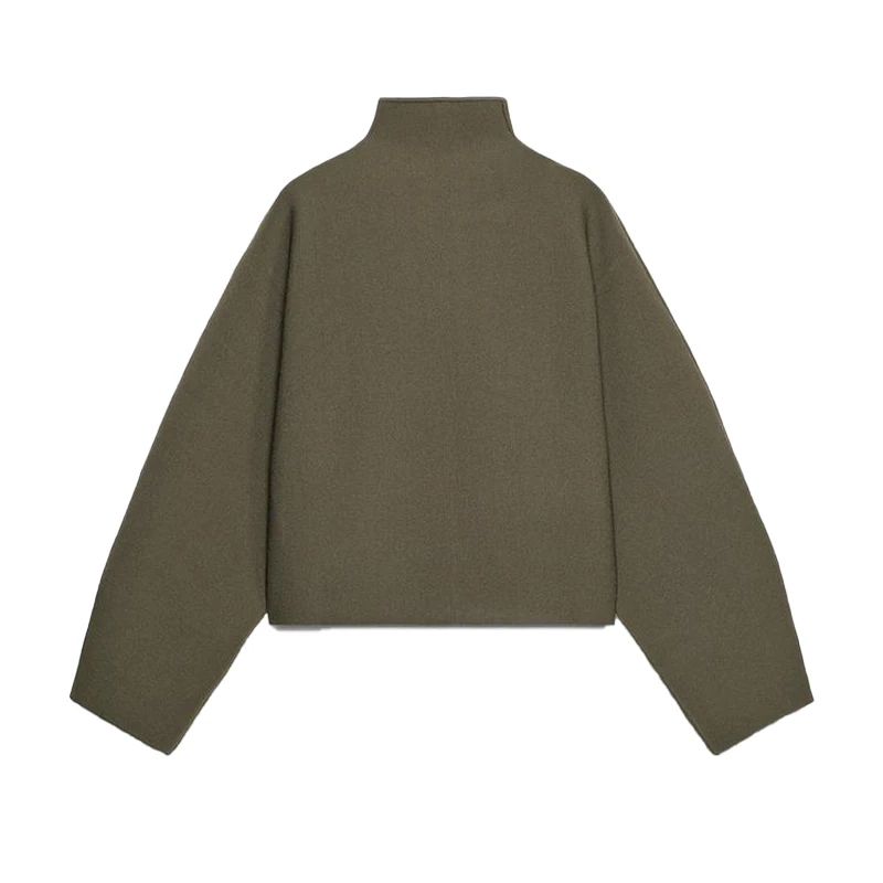 Vintage Stand Collar Women's Cropped Jacket Zipper Loose Full Sleeve Thick Warm Coat 2025 Autumn Winter Lady New in Outwear