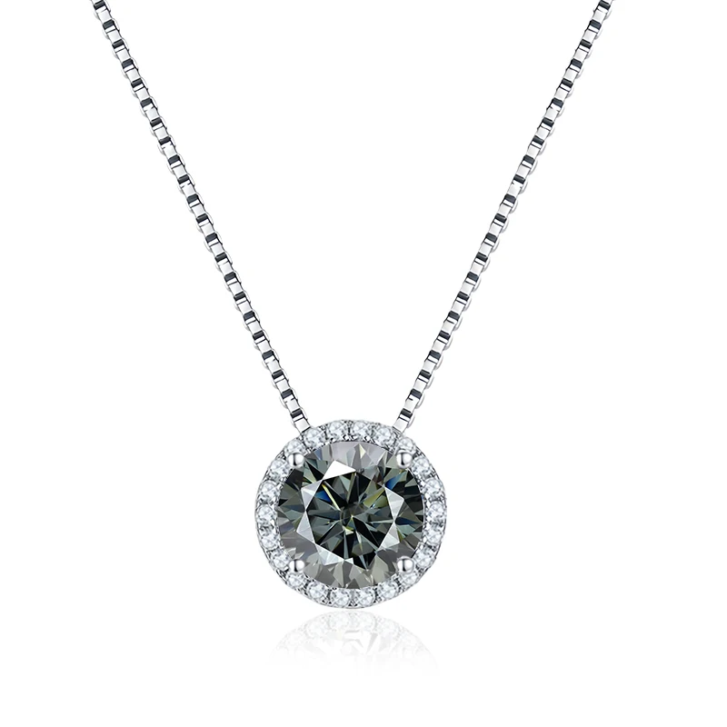 NeeTim 0.5ct 1ct Pink Blue Black Colorful Moissanite Necklaces for Women 925 Sterling Silver Box Chian Pendant Woman's Necklace