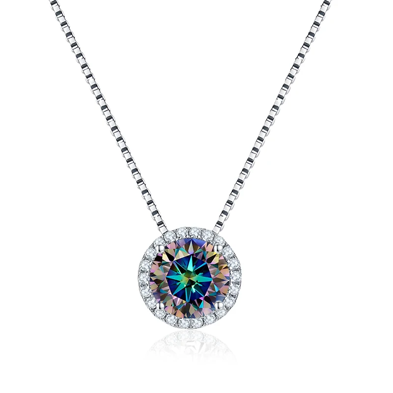 NeeTim 0.5ct 1ct Pink Blue Black Colorful Moissanite Necklaces for Women 925 Sterling Silver Box Chian Pendant Woman's Necklace