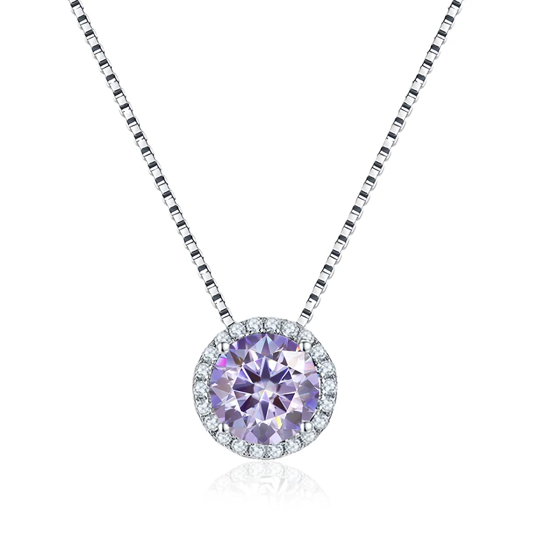 NeeTim 0.5ct 1ct Pink Blue Black Colorful Moissanite Necklaces for Women 925 Sterling Silver Box Chian Pendant Woman's Necklace