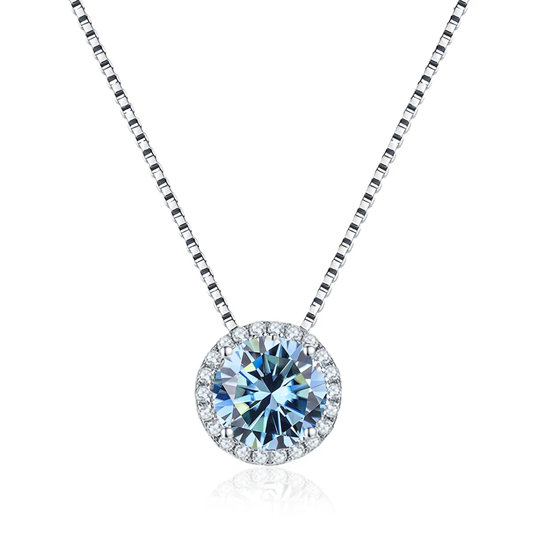 NeeTim 0.5ct 1ct Pink Blue Black Colorful Moissanite Necklaces for Women 925 Sterling Silver Box Chian Pendant Woman's Necklace