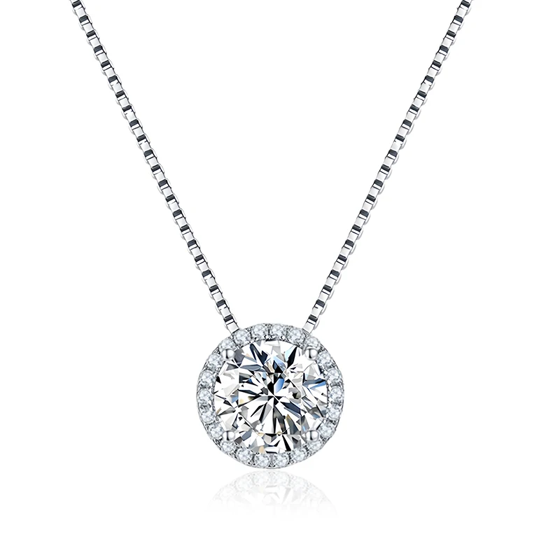 NeeTim 0.5ct 1ct Pink Blue Black Colorful Moissanite Necklaces for Women 925 Sterling Silver Box Chian Pendant Woman's Necklace