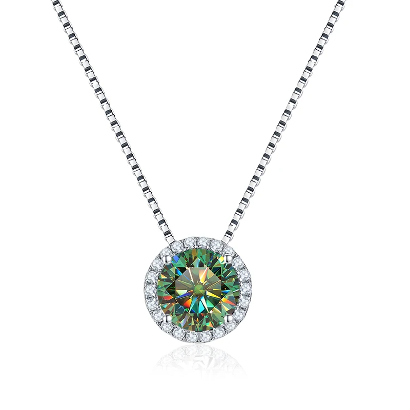 NeeTim 0.5ct 1ct Pink Blue Black Colorful Moissanite Necklaces for Women 925 Sterling Silver Box Chian Pendant Woman's Necklace