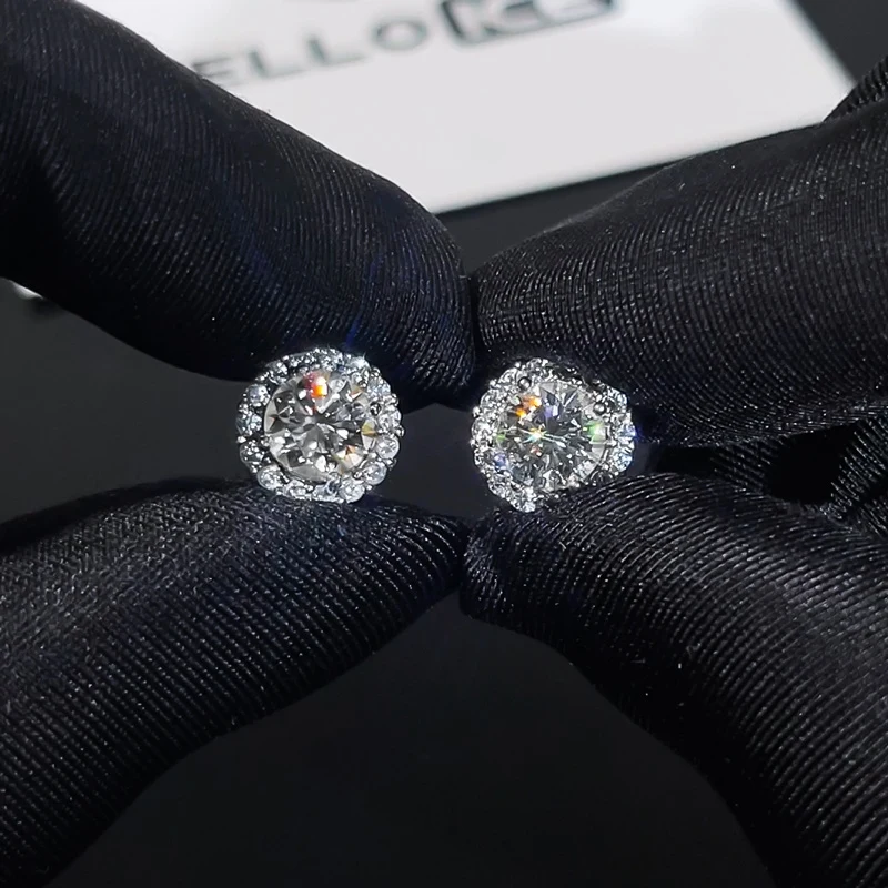 Moissanite Diamond Round Cut Magnetic Non-Piercing Stud Earrings in S925 Sterling Silver
