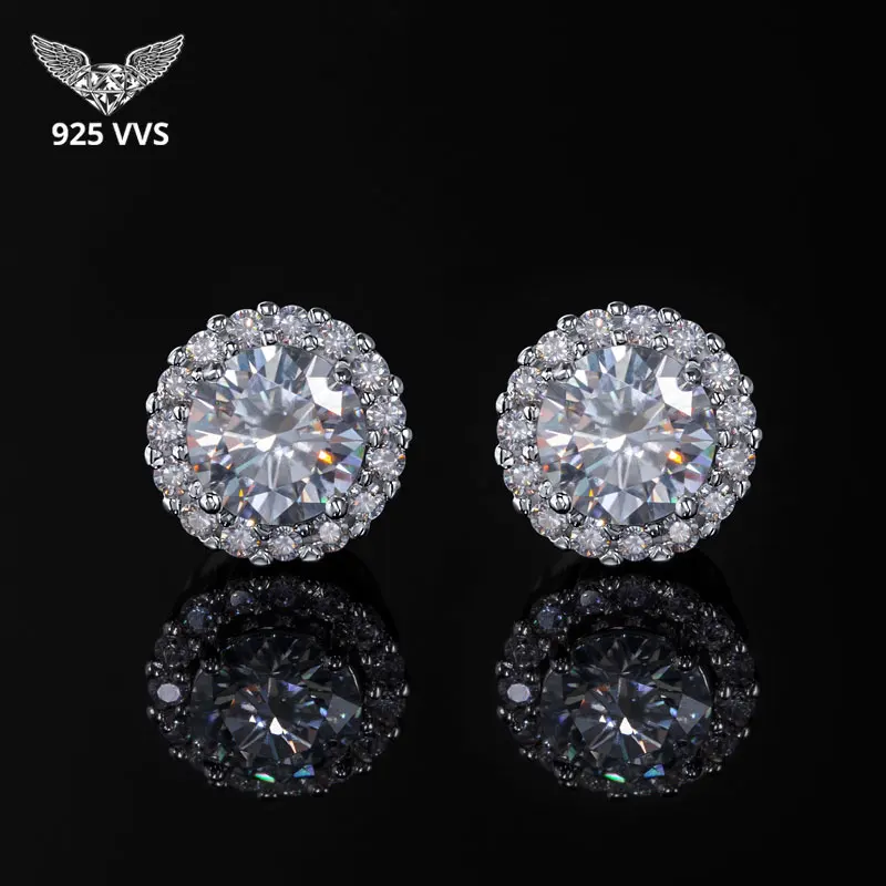 Moissanite Diamond Round Cut Magnetic Non-Piercing Stud Earrings in S925 Sterling Silver