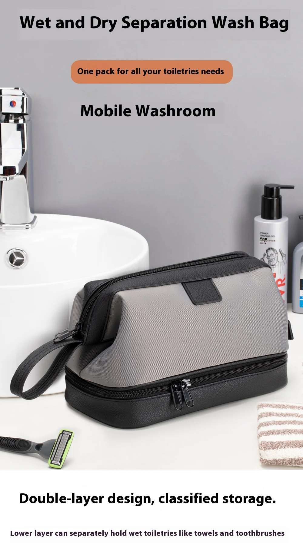 Large Capacity Women's Men Travel Toiletry Bag Makeup Cosmetics Storage Organizer Holer 2-layer Toiletry Washing Bag Waterproof