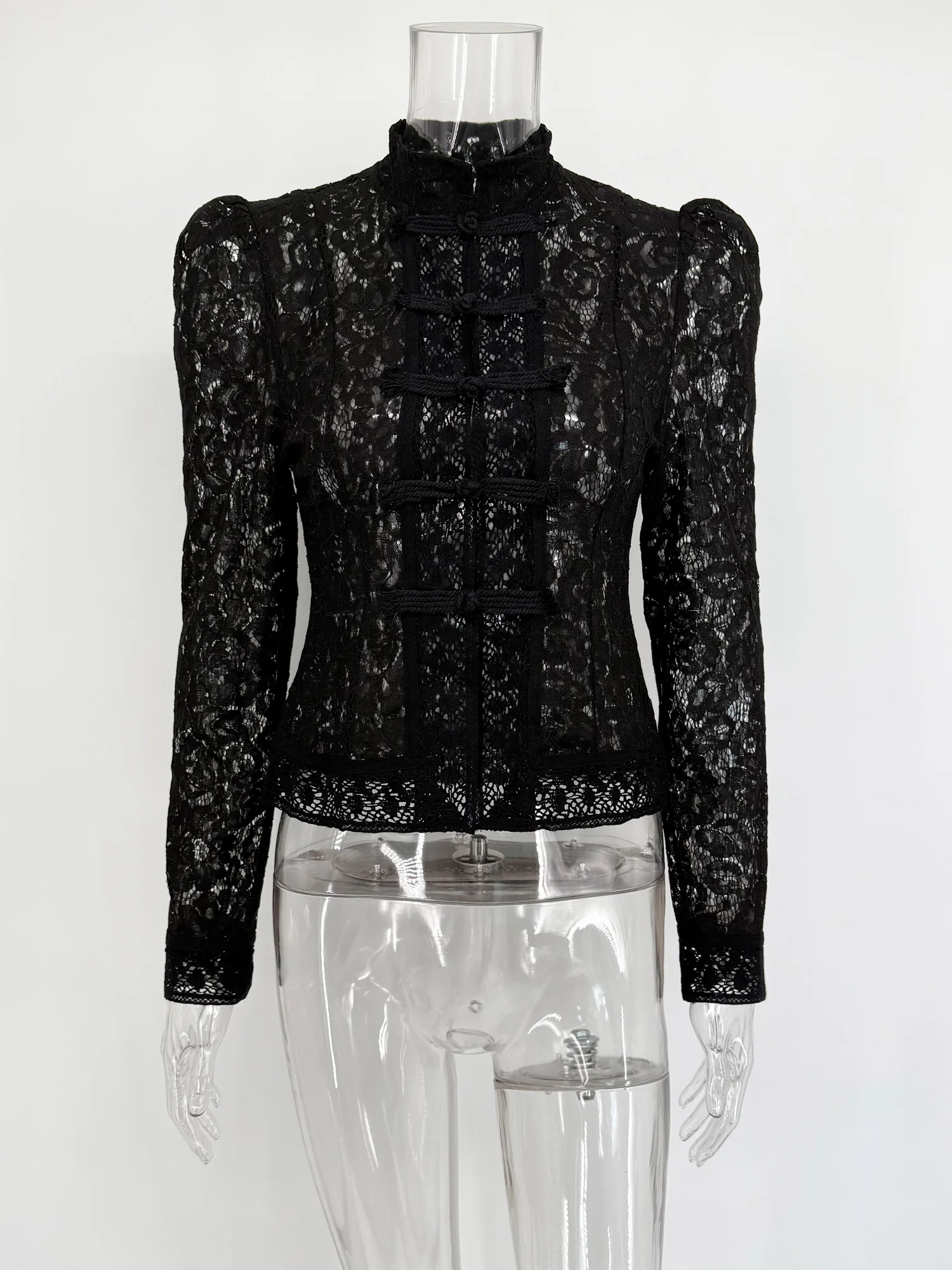 Tuularose Luxury Lace Blouse Fashion Lace Print Single Breasted Slim Shirt Vintage Elegant Party Looks Summer Women Blouse Tops