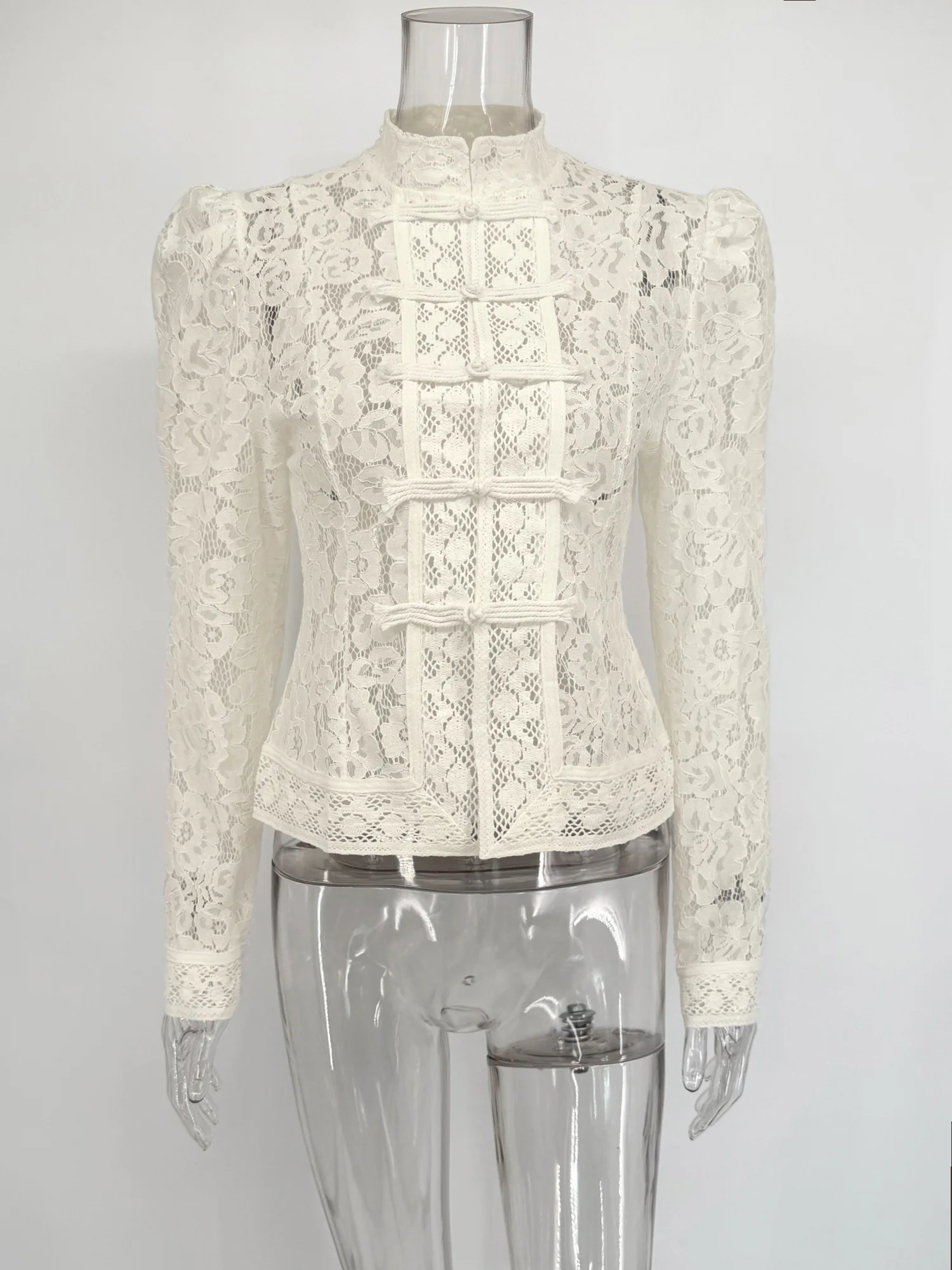 Tuularose Luxury Lace Blouse Fashion Lace Print Single Breasted Slim Shirt Vintage Elegant Party Looks Summer Women Blouse Tops