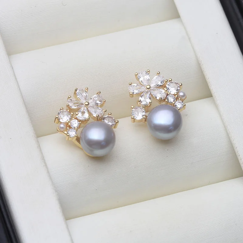 Real Freshwater Earrings with Natural Pearls,Flower White Natural Pearl Earrings Jewelry Wife Mother Birthday Gifts Pink Black