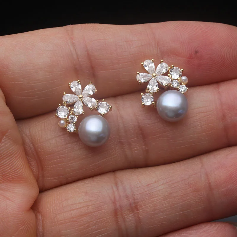 Real Freshwater Earrings with Natural Pearls,Flower White Natural Pearl Earrings Jewelry Wife Mother Birthday Gifts Pink Black