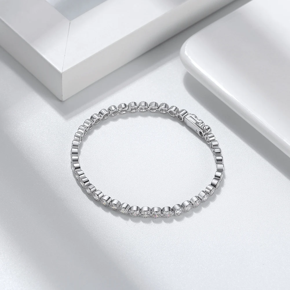 ORSA JEWELS Exquisite 3mm Sapphire Blue Sparkling Tennis Bracelet S925 Sterling Silver Cubic Zirconia Fashion CZ Bracelet SB137