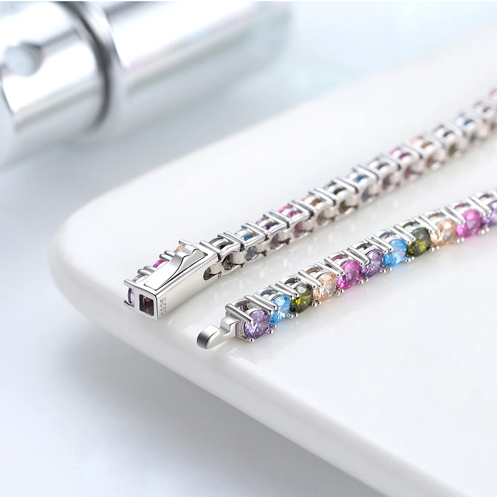 ORSA JEWELS Exquisite 3mm Sapphire Blue Sparkling Tennis Bracelet S925 Sterling Silver Cubic Zirconia Fashion CZ Bracelet SB137
