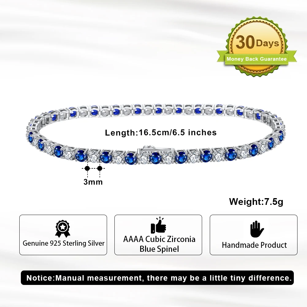 ORSA JEWELS Exquisite 3mm Sapphire Blue Sparkling Tennis Bracelet S925 Sterling Silver Cubic Zirconia Fashion CZ Bracelet SB137
