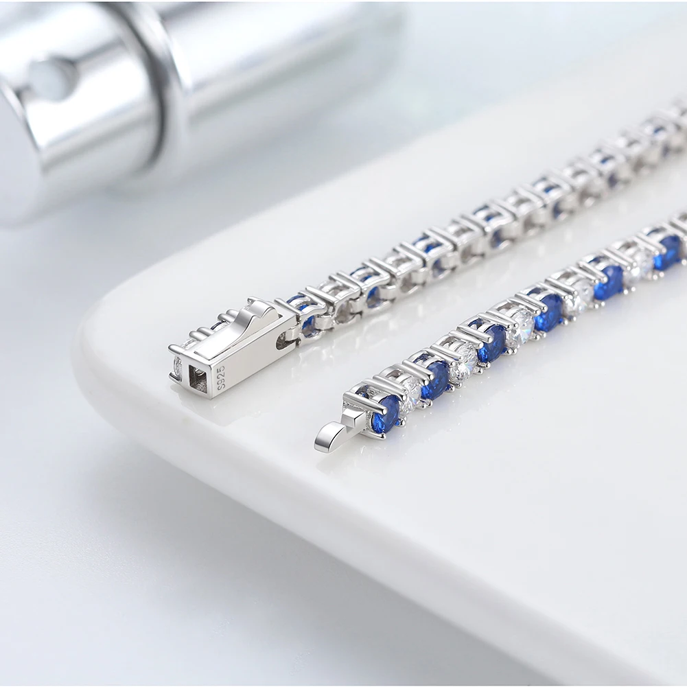 ORSA JEWELS Exquisite 3mm Sapphire Blue Sparkling Tennis Bracelet S925 Sterling Silver Cubic Zirconia Fashion CZ Bracelet SB137
